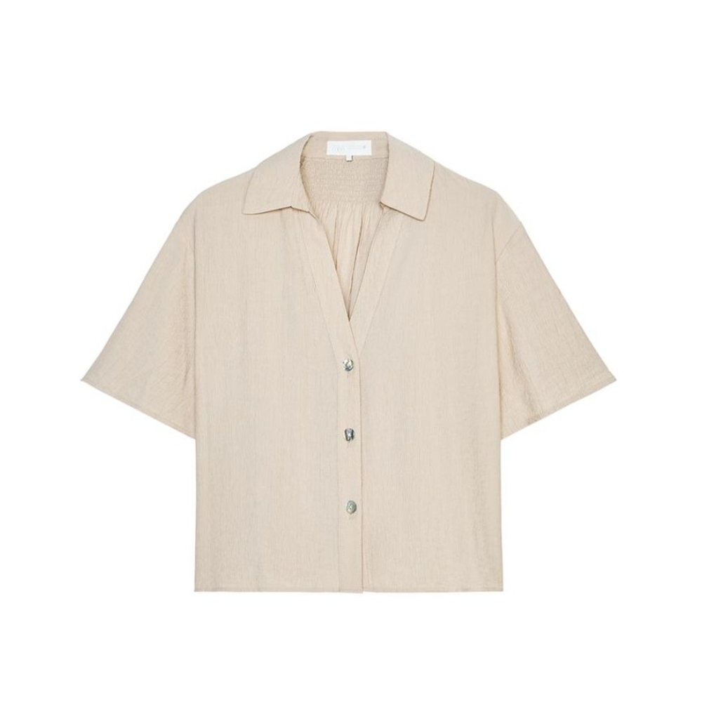 NWT Zara Neutral Flowy Lightweight Button-Front Collared Shirt In Beige - S